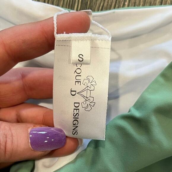 NWOT Jacque Designs Bathing Suit Bikini Bottom Side Lace High Waist Green S - Picture 4 of 4